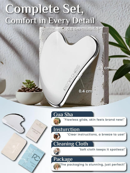 Gua Sha Facial Tools, Stainless Steel Guasha Tool for Acupuncture, Manual Massage Sticks for Jawline Sculpting and Puffiness Reducing, Gua Sha Scraping Massage Tool, Skin-Care Tool (Sliver)