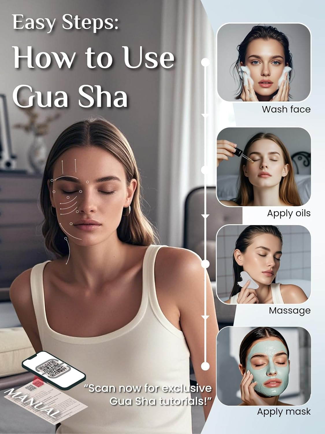 Gua Sha Facial Tools, Stainless Steel Guasha Tool for Acupuncture, Manual Massage Sticks for Jawline Sculpting and Puffiness Reducing, Gua Sha Scraping Massage Tool, Skin-Care Tool (Sliver)