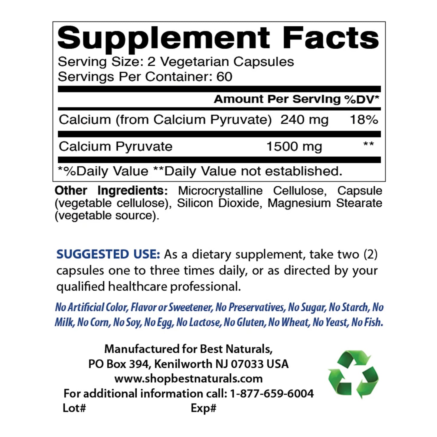 Calcium Pyruvate 750 Mg 120 Capsules