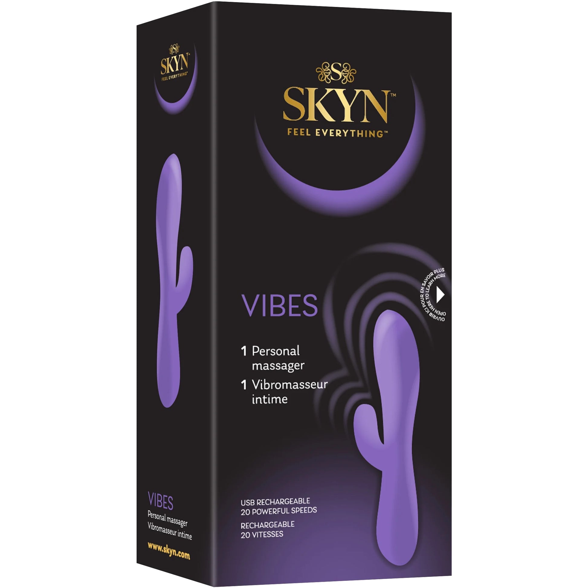 Vibes Personal Massage Wand Vibrator, 20 Speeds, Purple, 1 Count