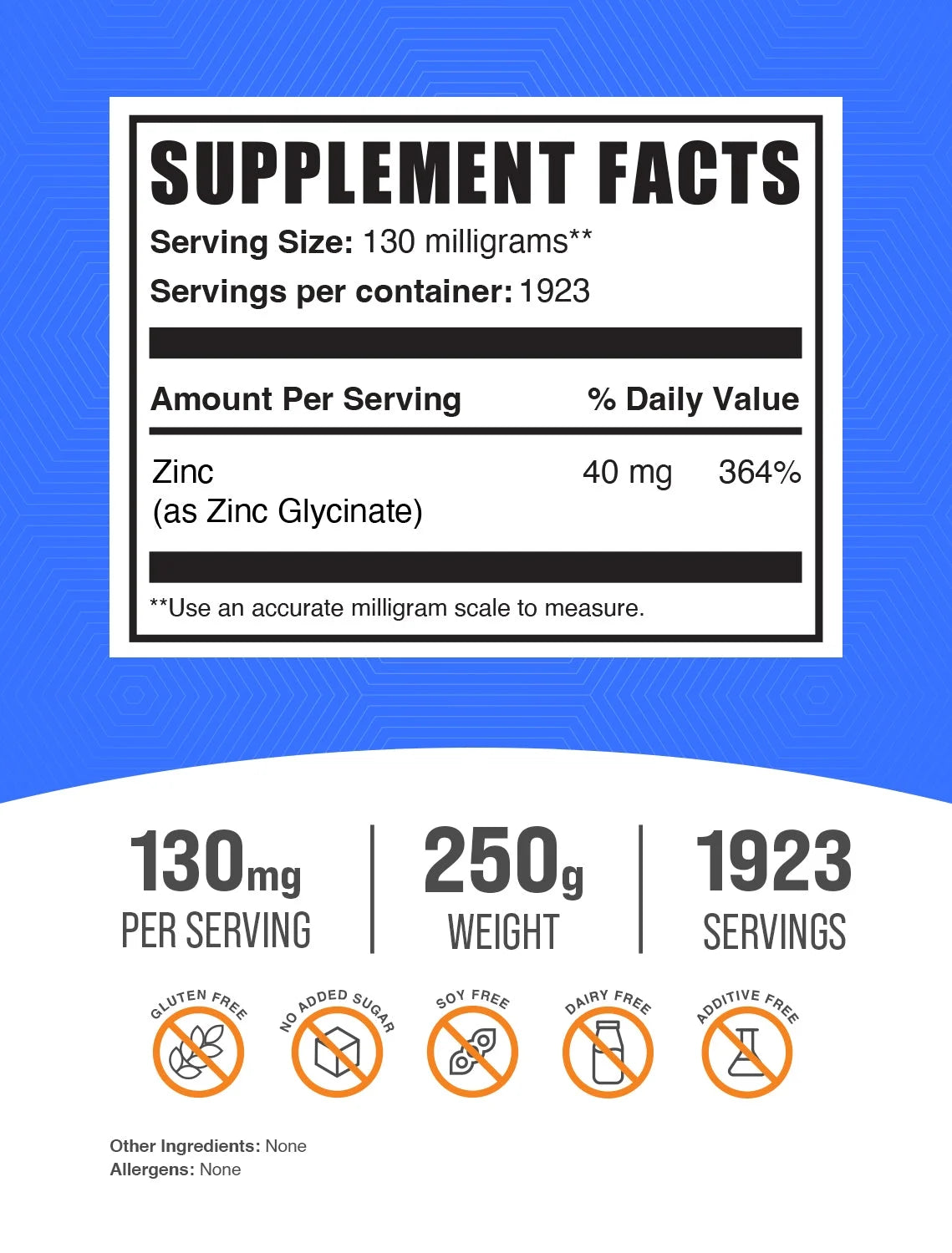 Bulksupplements Zinc Glycinate Powder - Gluten Free, 130Mg per Serving - 1 Kilogram (2.2 Lbs) - 7692 Servings