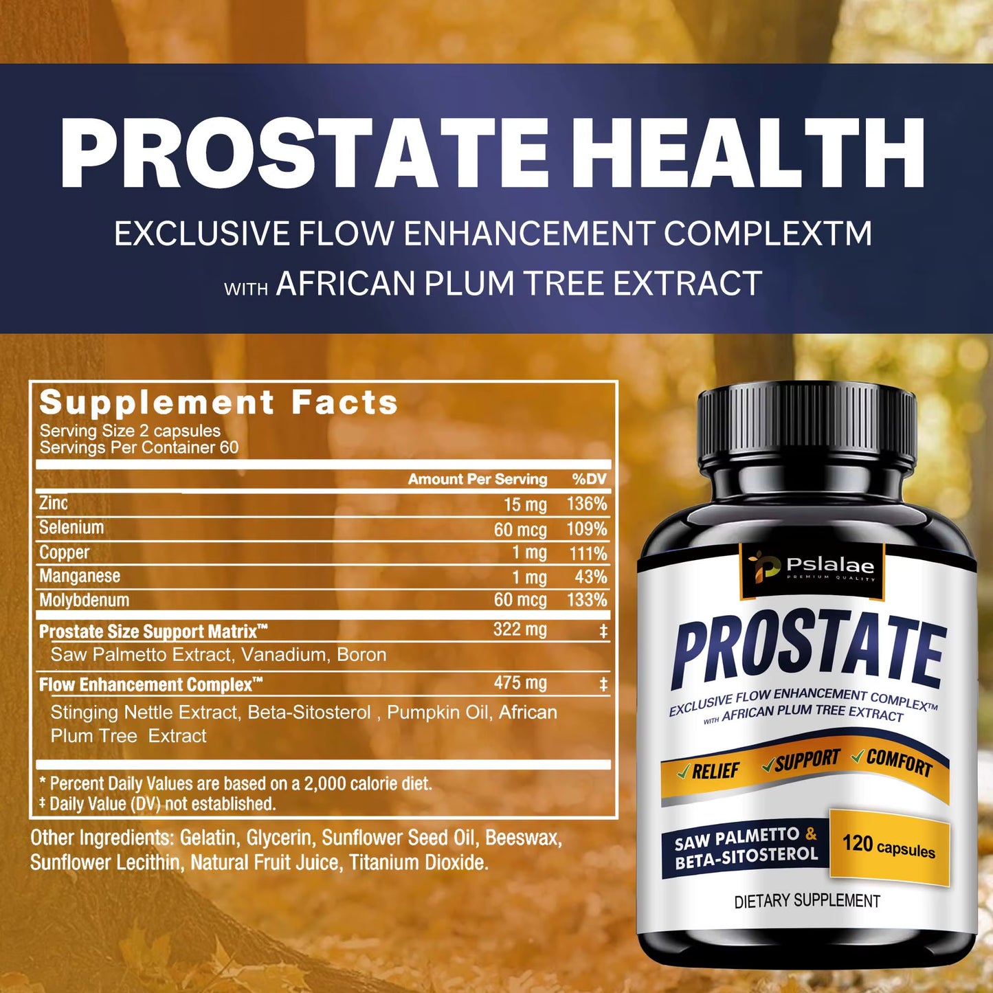 Prostate - Men'S Prostate Health, Hair Growth, Urinary Tract Health, Frequent Urination - 120 Capsules