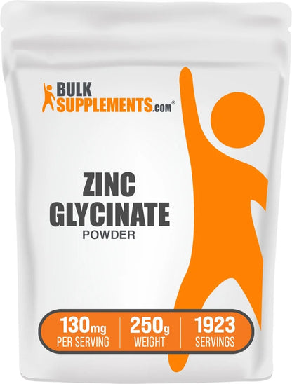 Bulksupplements Zinc Glycinate Powder - Gluten Free, 130Mg per Serving - 1 Kilogram (2.2 Lbs) - 7692 Servings