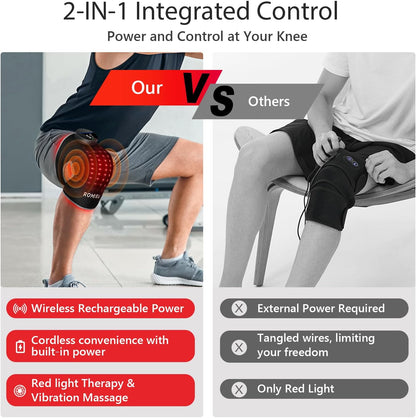 Red Light Therapy Knee Brace Vibration Knee Massage for Pain Relief, 660Nm&850Nm Rechargeable near Infrared Light Therapy Device for Knee/Elbow/Shoulder Faster Recovery for Cordless Use