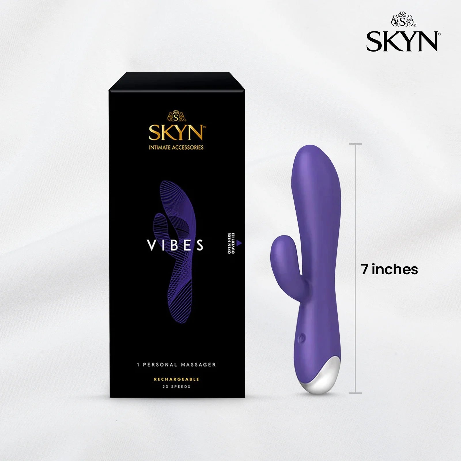 Vibes Personal Massage Wand Vibrator, 20 Speeds, Purple, 1 Count