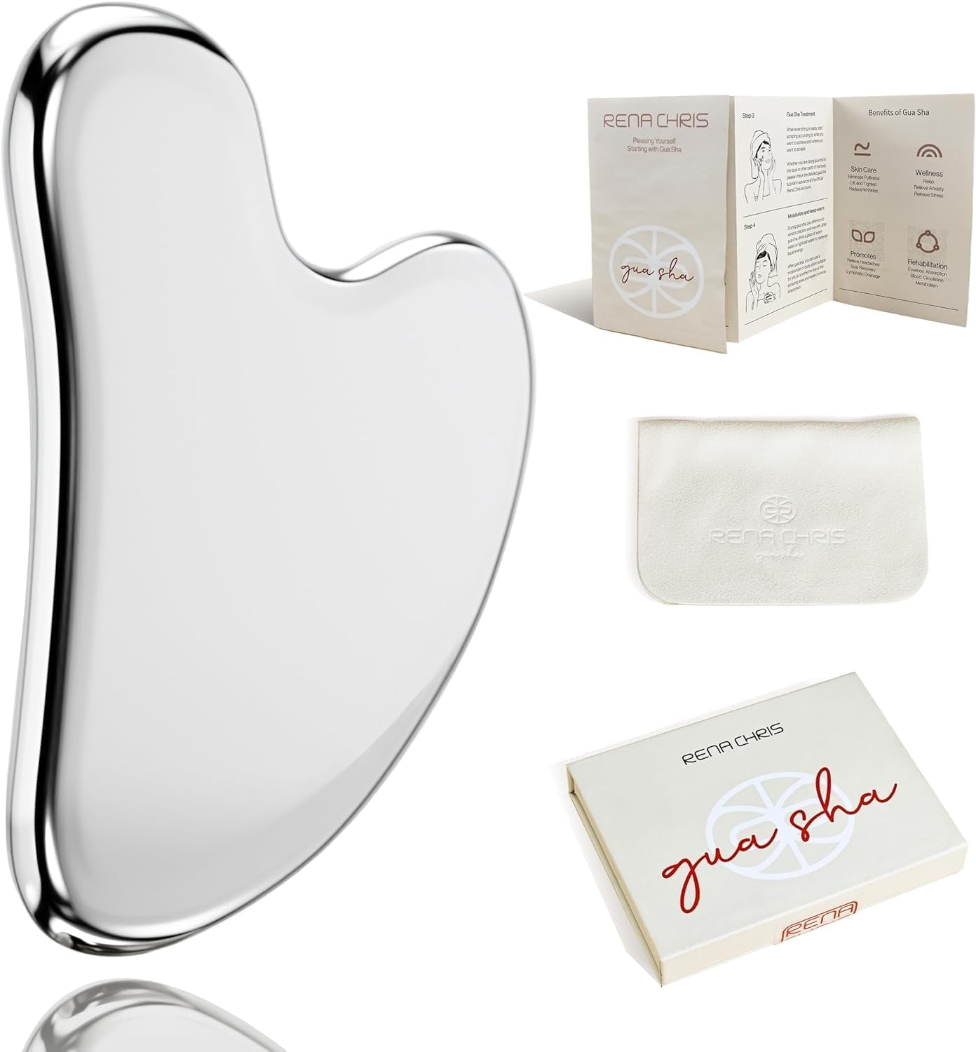 Gua Sha Facial Tools, Stainless Steel Guasha Tool for Acupuncture, Manual Massage Sticks for Jawline Sculpting and Puffiness Reducing, Gua Sha Scraping Massage Tool, Skin-Care Tool (Sliver)