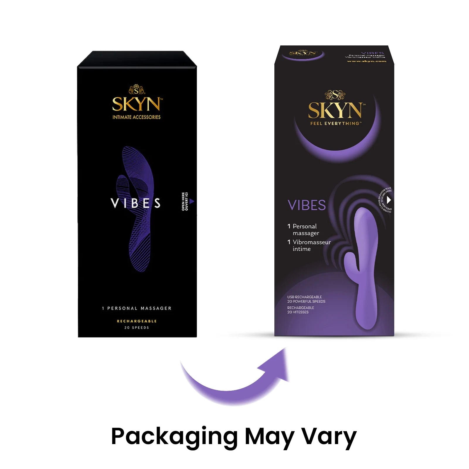 Vibes Personal Massage Wand Vibrator, 20 Speeds, Purple, 1 Count