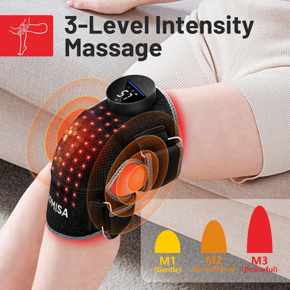 Red Light Therapy Knee Brace Vibration Knee Massage for Pain Relief, 660Nm&850Nm Rechargeable near Infrared Light Therapy Device for Knee/Elbow/Shoulder Faster Recovery for Cordless Use